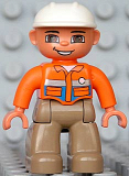 LEGO 47394pb102 Duplo Figure Lego Ville, Male, Dark Tan Legs, Orange Shirt, Brown Eyes, White Construction Helmet