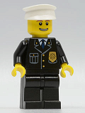 LEGO cty0098 Police - City Suit with Blue Tie and Badge, Black Legs, Thin Grin with Teeth, White Hat